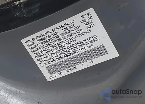 2010 Honda Odyssey Ex-L z USA, uszkodzony, nr VIN 5FNRL3H66AB028025